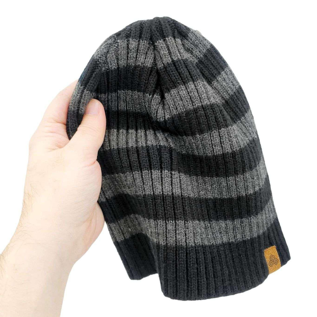 Adult Hat -  Lucky Beanie (Black / Gray Stripe) by G & L Positive Goods