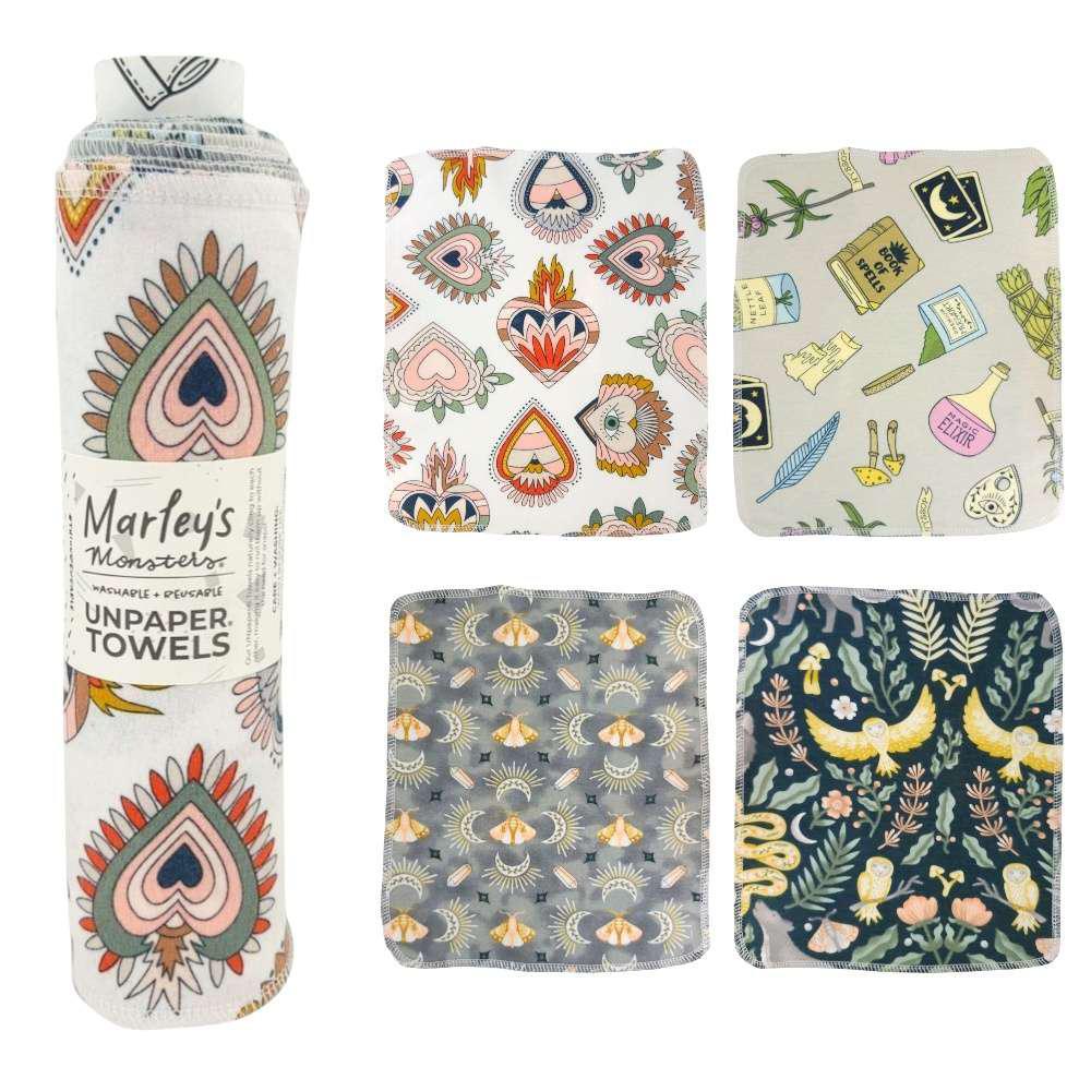UNpaper® Towels - Cotton Flannel Reusable Cloths (Assorted Mismatched Styles) by Marley’s Monsters