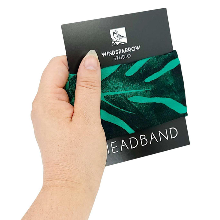 Headbands - Monstera Leaf on Emerald Green (Black Ink) by Windsparrow Studio