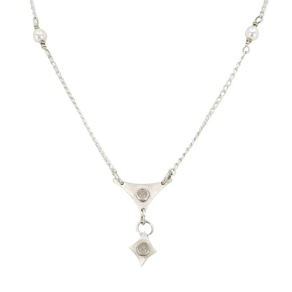 Necklace - Triangle Diamond Drop Stone Pendant (Moonstone, Freshwater Pearl, Sterling Silver) by imakecutestuff