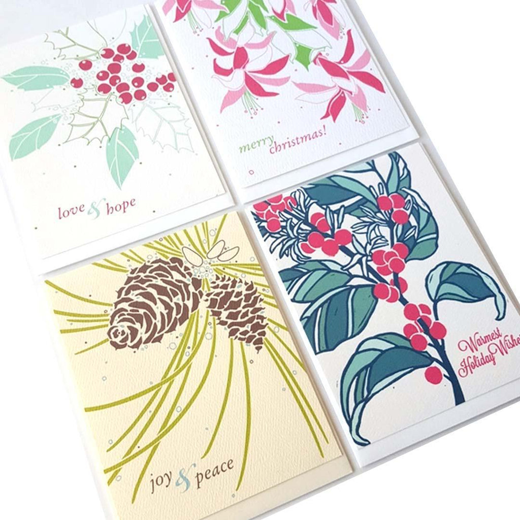 Card Set of 8 - Christmas Botanical Cards - by Little Green