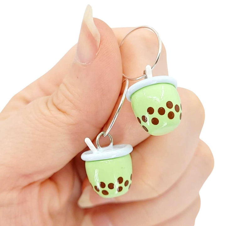 Earrings - Bubble Tea Hoops (Green) by Mariposa Miniatures