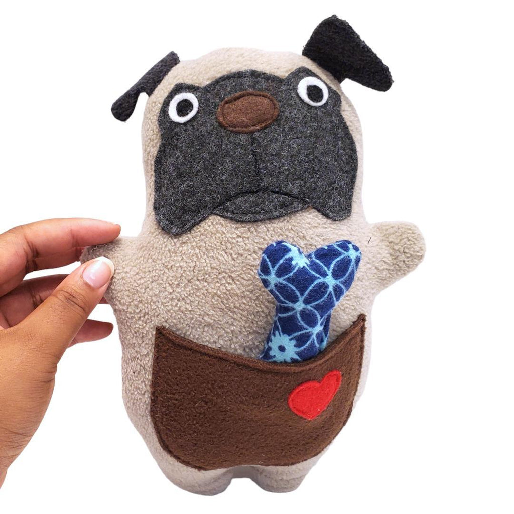 Plush - Pug with Bone Treat by Happy Groundhog Studio