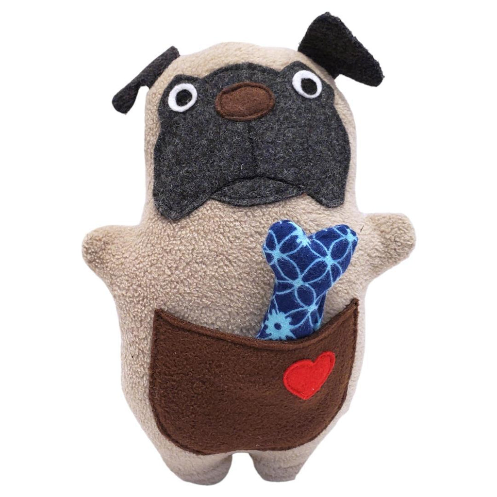 Plush - Pug with Bone Treat by Happy Groundhog Studio