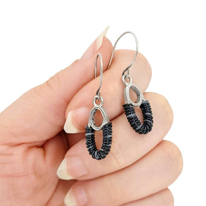 Earrings - Double Oval Dangles (Charcoal Telecom Wire) by XV Studios