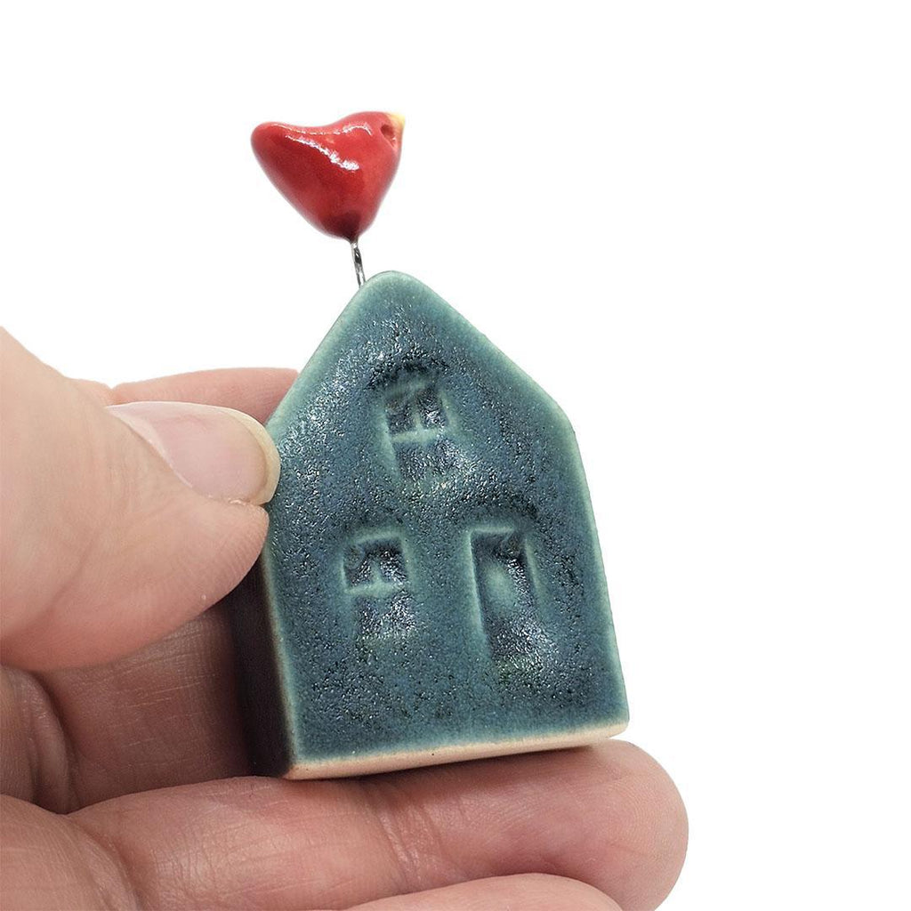 Tiny Pottery House - Teal with Bird (Assorted Colors) by Tasha McKelvey