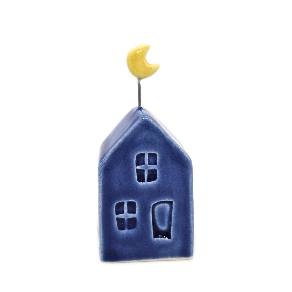 Tiny Pottery House - Dark Blue with Moon by Tasha McKelvey