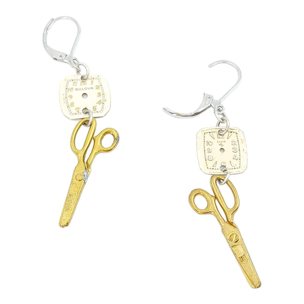 Earrings - Tiny Tools Scissors Watch Dials by Christine Stoll Studio