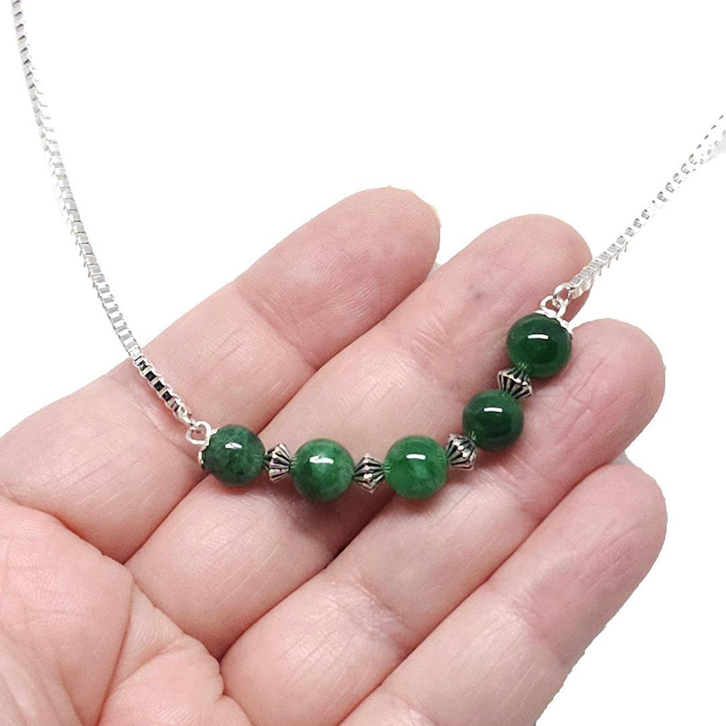 Necklace - Five Jade Bead Silver Plate by Tiny Aloha