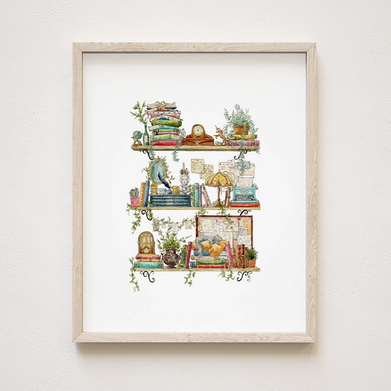 Art Print - 8x10 - The Writer's Shelves by Lizzy Gass