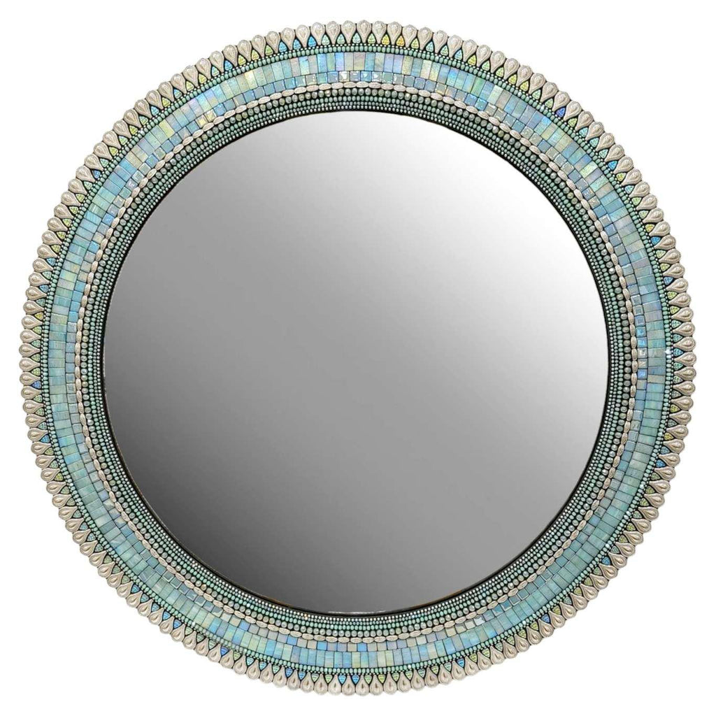 Mosaic Mirror - 30in Round (Seafoam Drop) by Zetamari Mosaic Artworks