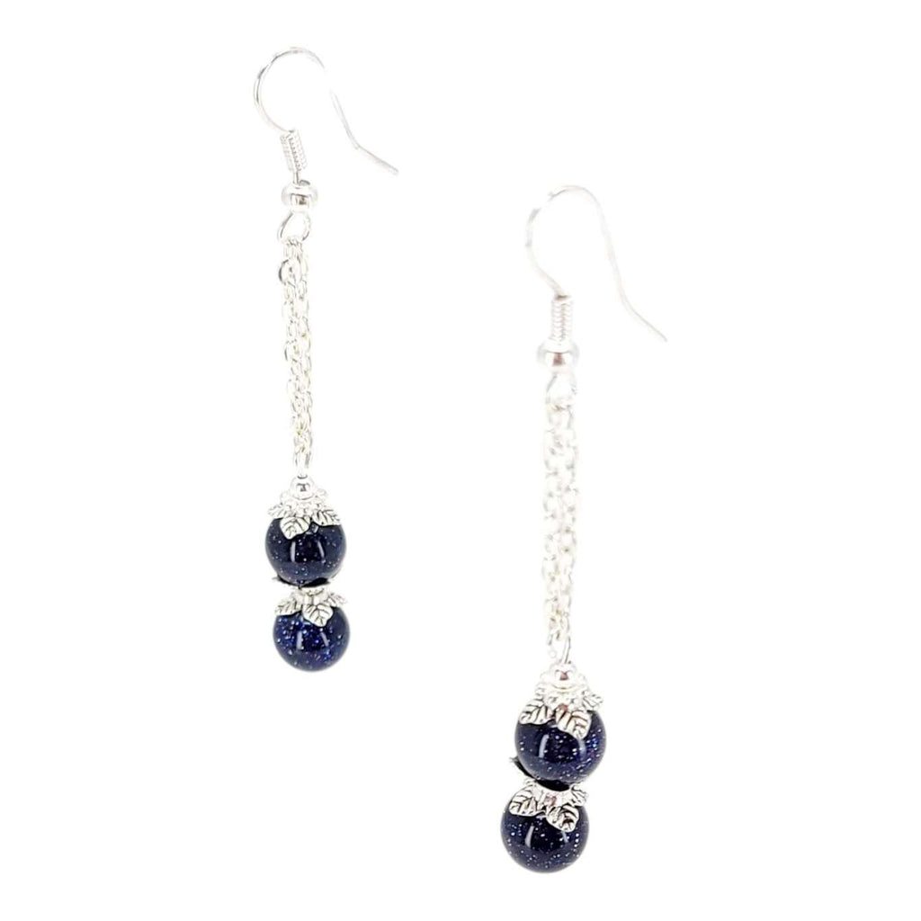 Earrings - Blue Goldstone Long Drops by Tiny Aloha