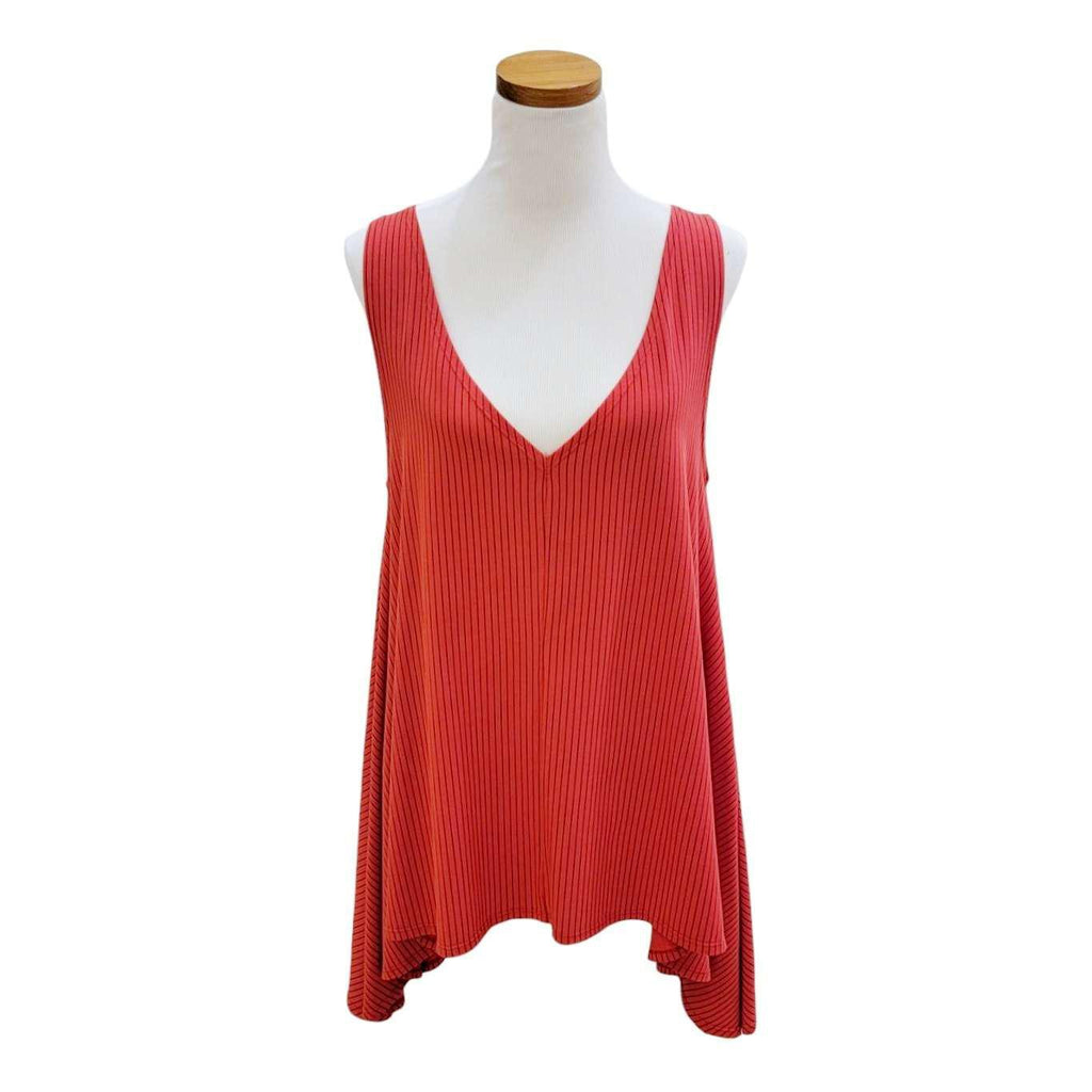 (20% Off) Tunic - Red Pinstripe Breezy Sleeveless Tunic (Size XL Only) by Texture Clothing