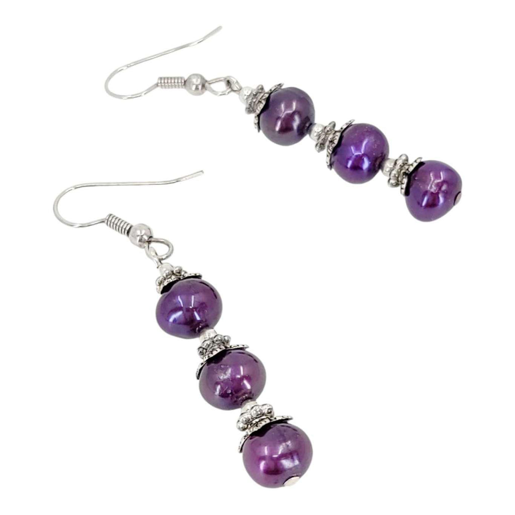 Earrings - Stacked Pearl Drops (Purple) by Tiny Aloha