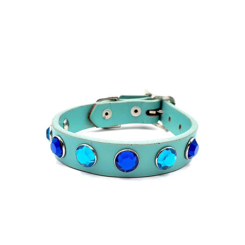Dog Collar - XS-S - Aqua with Large Crystals by Greenbelts