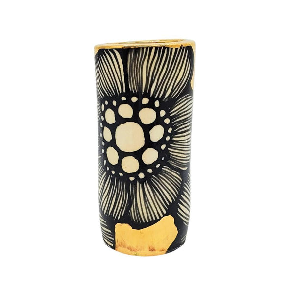 Vase - 4in - Floral Cylinder with 22k Gold Background (B) by Hsieh Clay SF