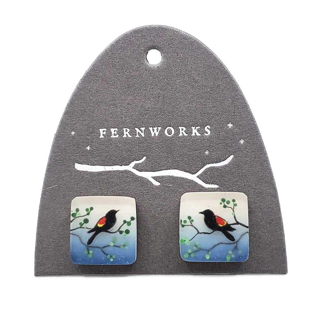 Earrings - Red Wing Blackbird Studs by Fernworks