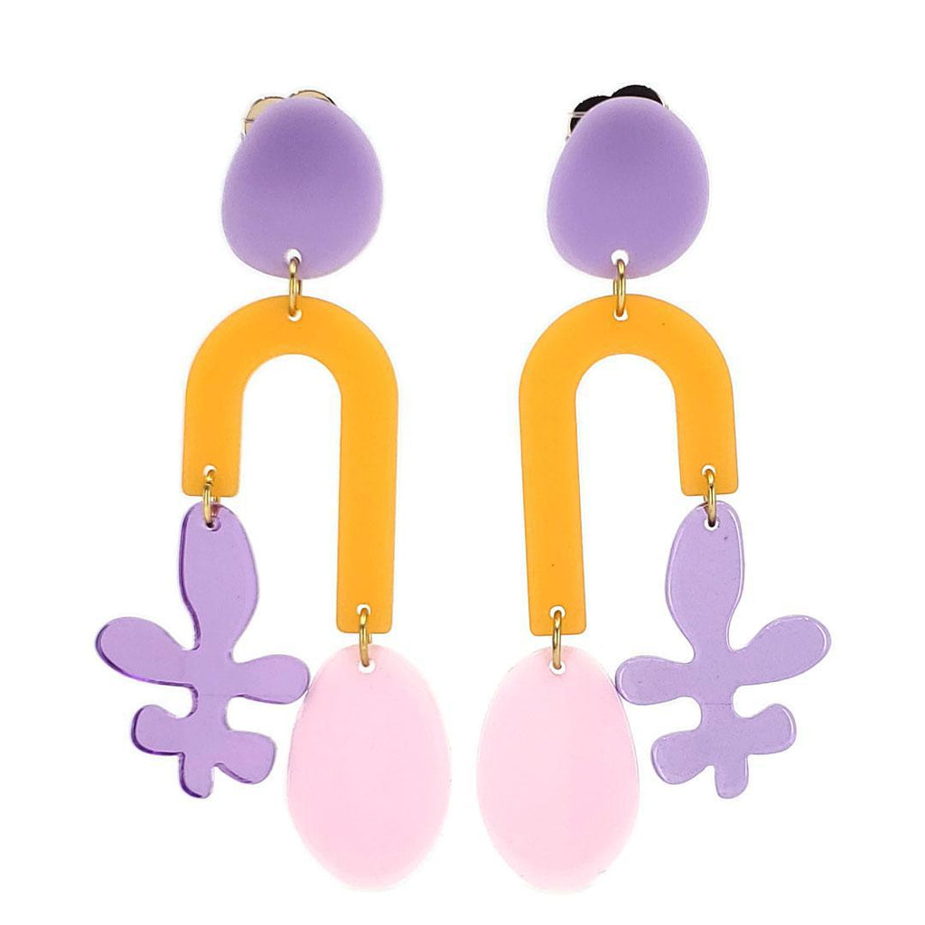 Earrings - New Wave Asymmetric (Lavender & Orange) by Chubby Bunny