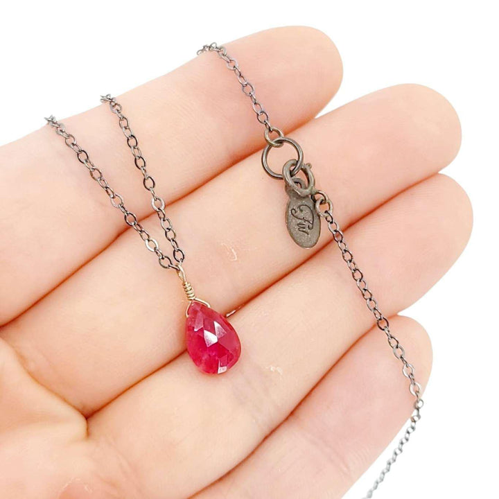 Necklace - Sterling Gemstone Drop (Ruby) by Foamy Wader