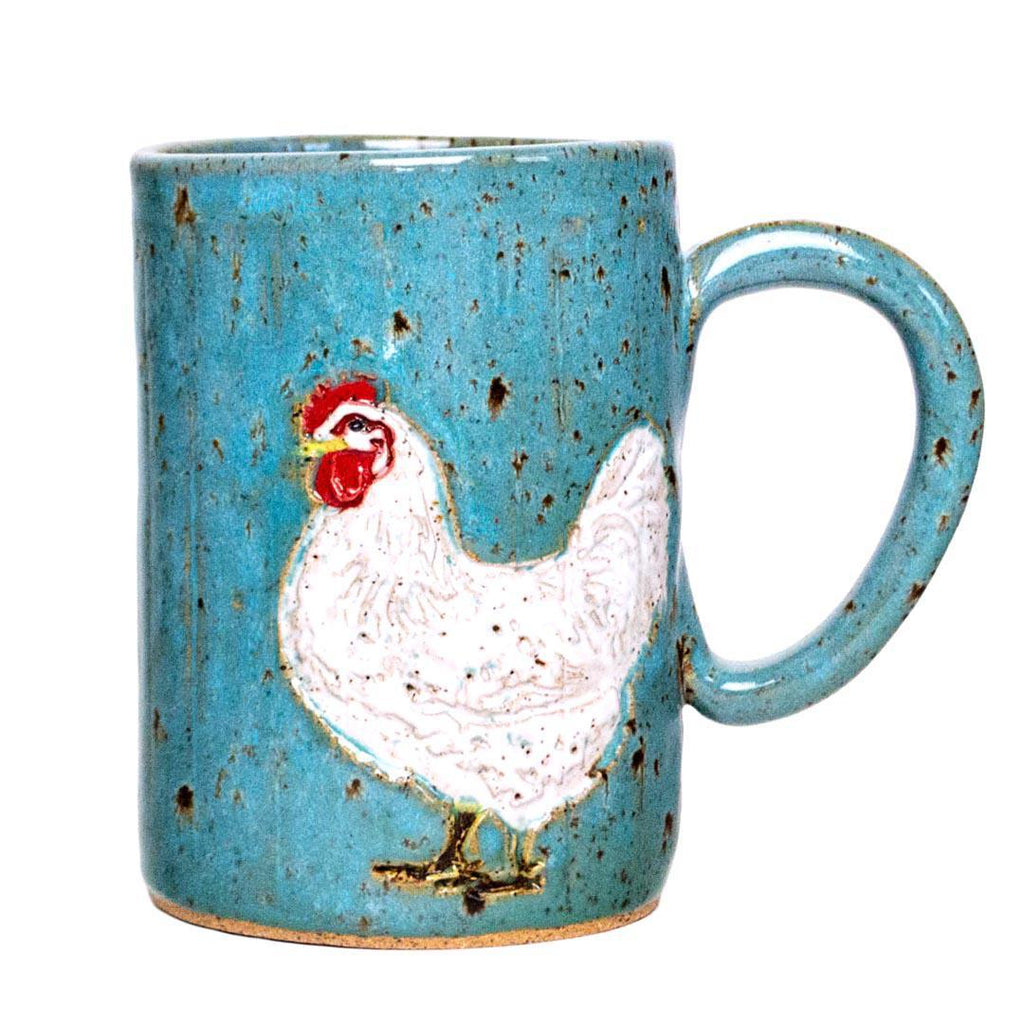 Mug - 16oz - Chicken (Teal) Ceramic Mug by White Squirrel Clayworks