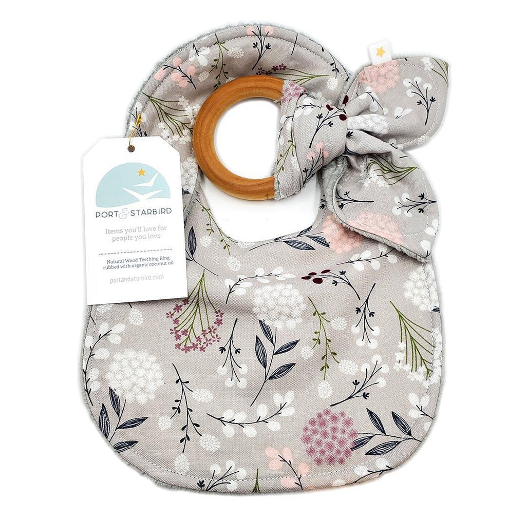 Gift Set - Wildflowers on Gray Bib and Teething Ring by Port and Starbird