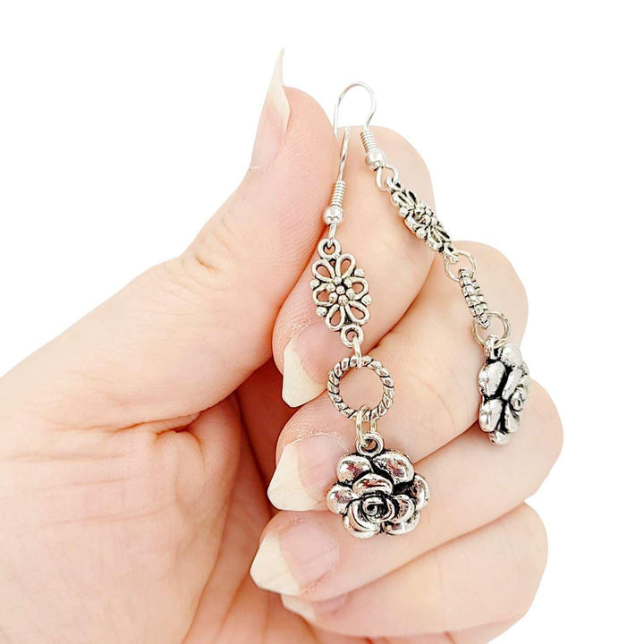 Earrings - Rose Ring Drops (Silver Plate) by Tiny Aloha