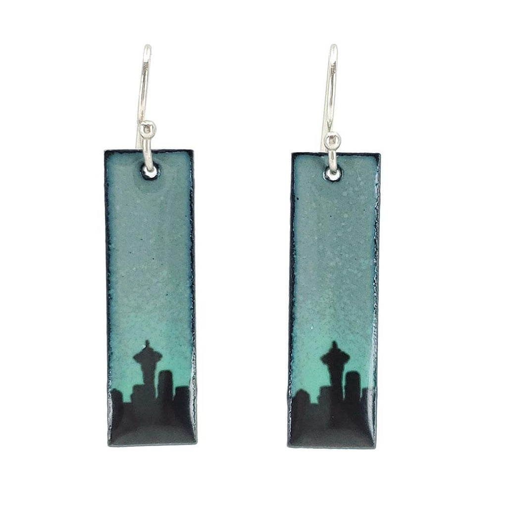 Earrings - Seattle Skyline Slim Rectangle (Gray Aqua) by Magpie Mouse