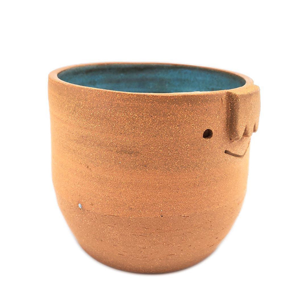 Friendly Pot - M - Smiling Cachepot (Teal Interior) by Kathy Manzella Ceramics