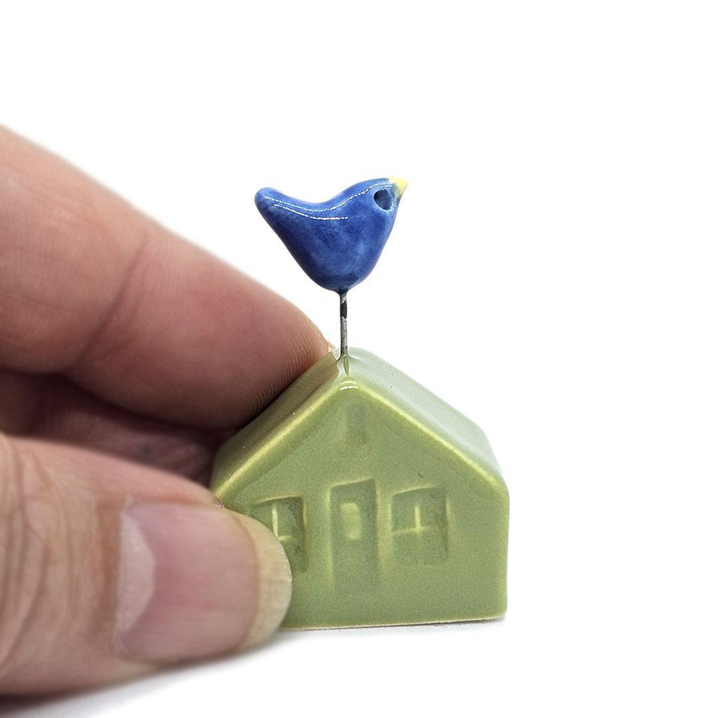 Tiny Pottery House - Grass Green with Bird (Assorted Colors) by Tasha McKelvey