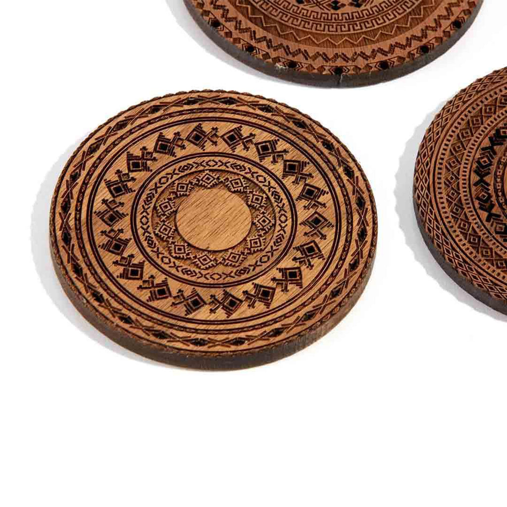 Coasters - Set of 5 - Mandala Walnut Wood by Lucca