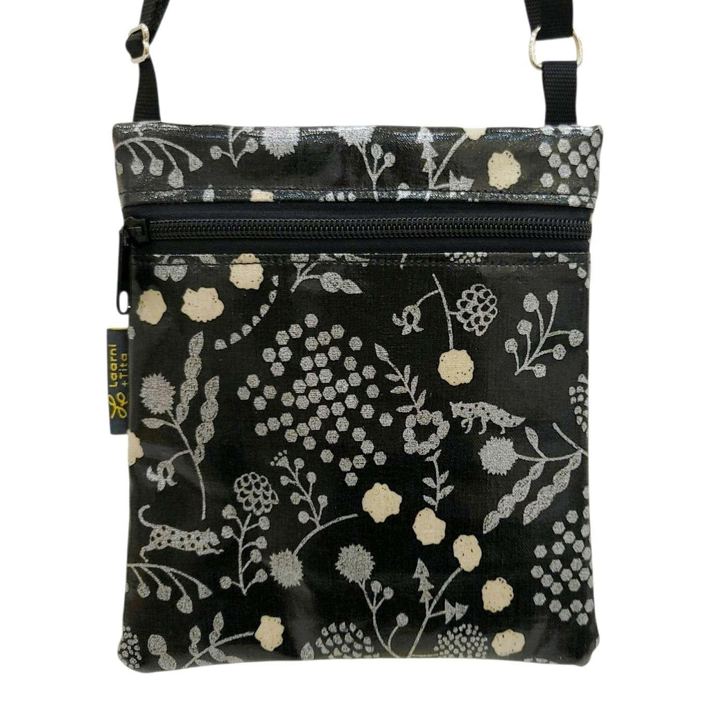 Bag - Small Crossbody (Silver Fox Jaguar Floral on Black) by Laarni and Tita