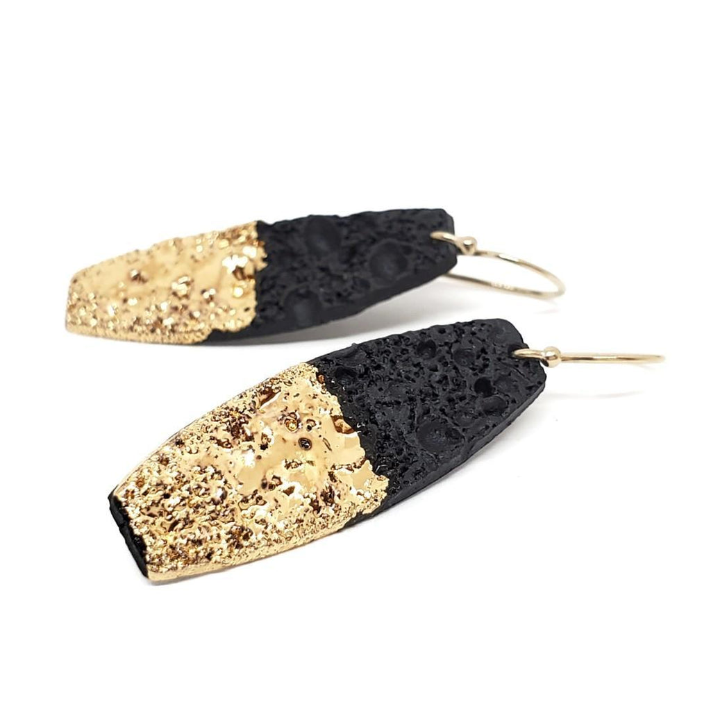 Earrings – Drops – Lava Board Black Gold by Almeda Jewelry