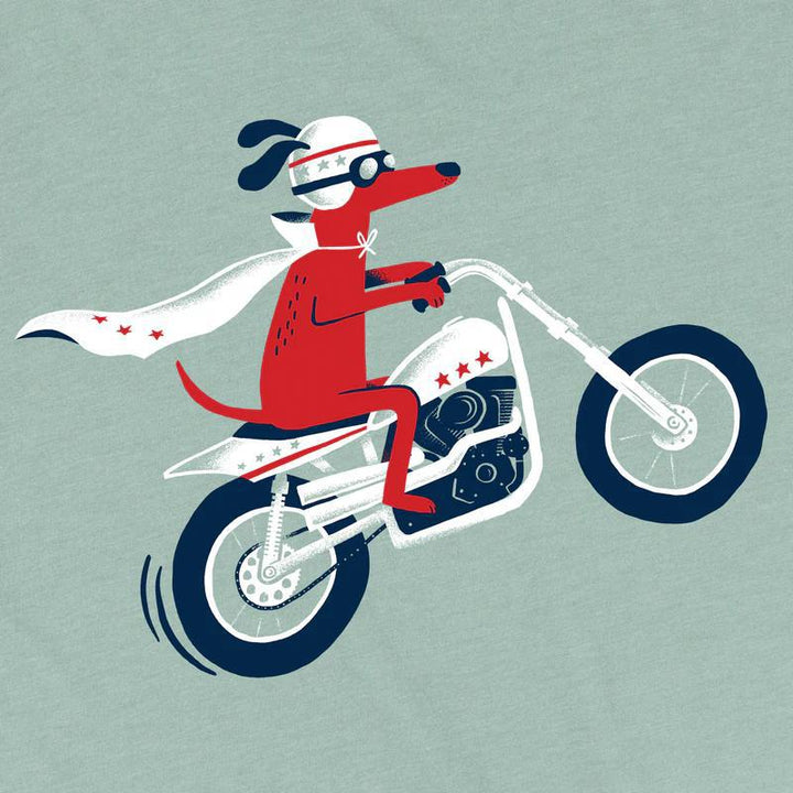 Adult Crew Neck - Hot Doggin Dusty Blue Tee (XS - 2XL) by Factory 43