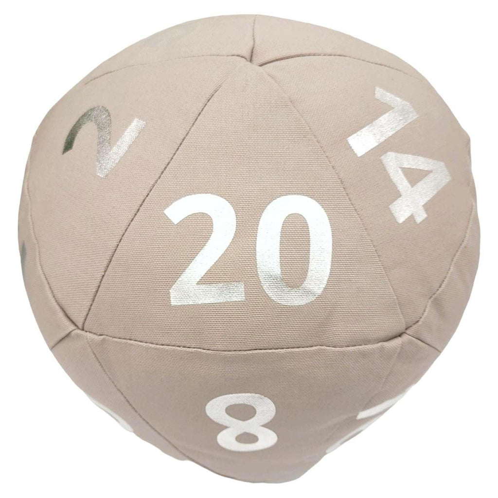 Pillow - Large D20 Plush in Tan Canvas with Silver Numbers by Saving Throw Pillows