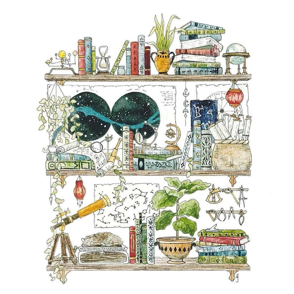 Art Print - 8x10 - The Astronomer's Shelves by Lizzy Gass