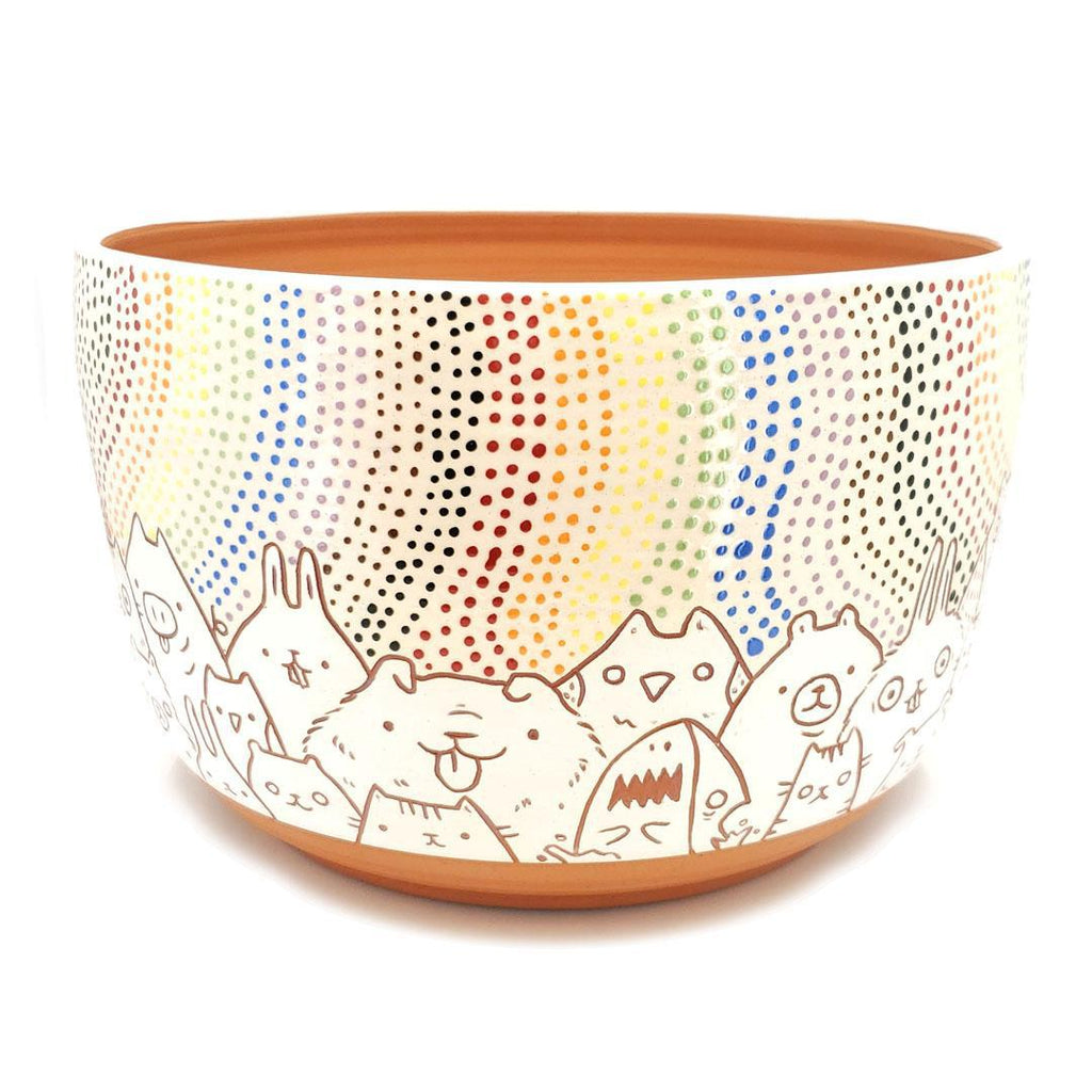 Planter - 8in x 5in - Critter Town Rainbow with Drainage Holes by Dwadlings