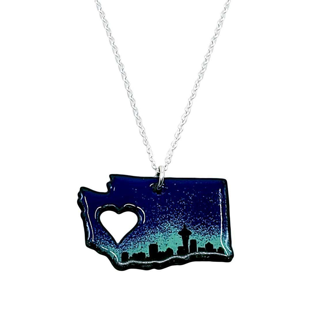 Necklace - WA State Heart Cut-out (Cobalt Turquoise) by Magpie Mouse Studios