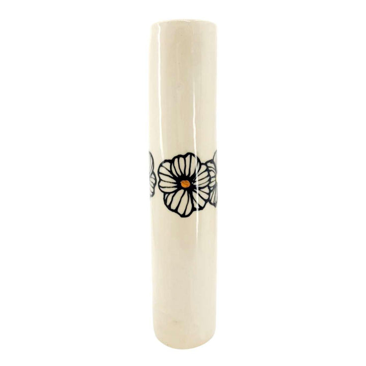 Vase - 8in Floral Cylinder with 22k Gold Accents by Hsieh Clay SF