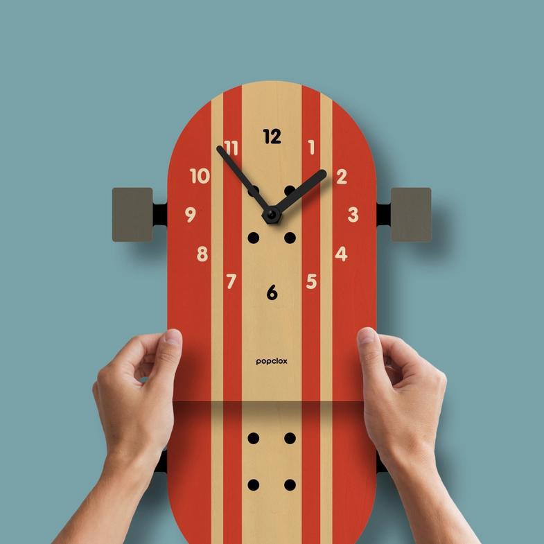 Wood Clock - Skateboard Pendulum by Popclox