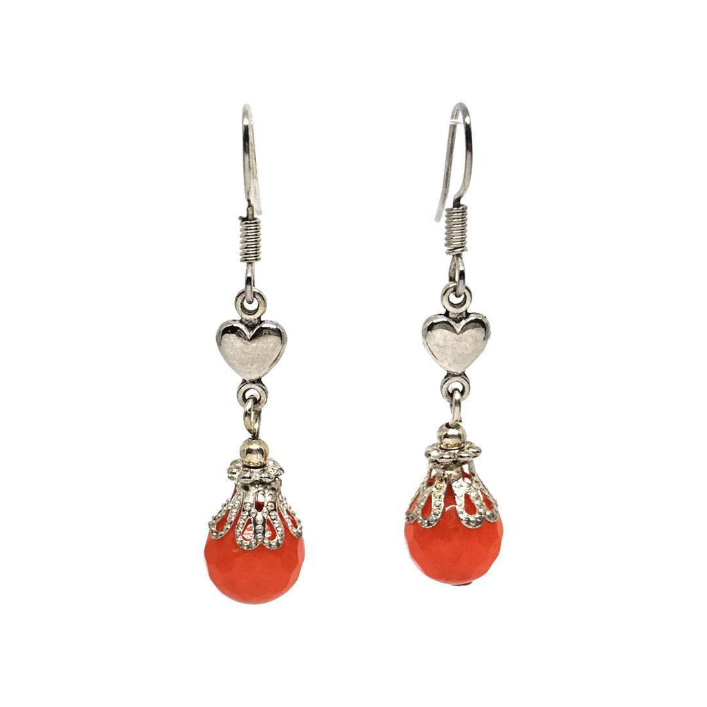 Earrings - Orange Topaz Glass Beads Silver plate short by Tiny Aloha