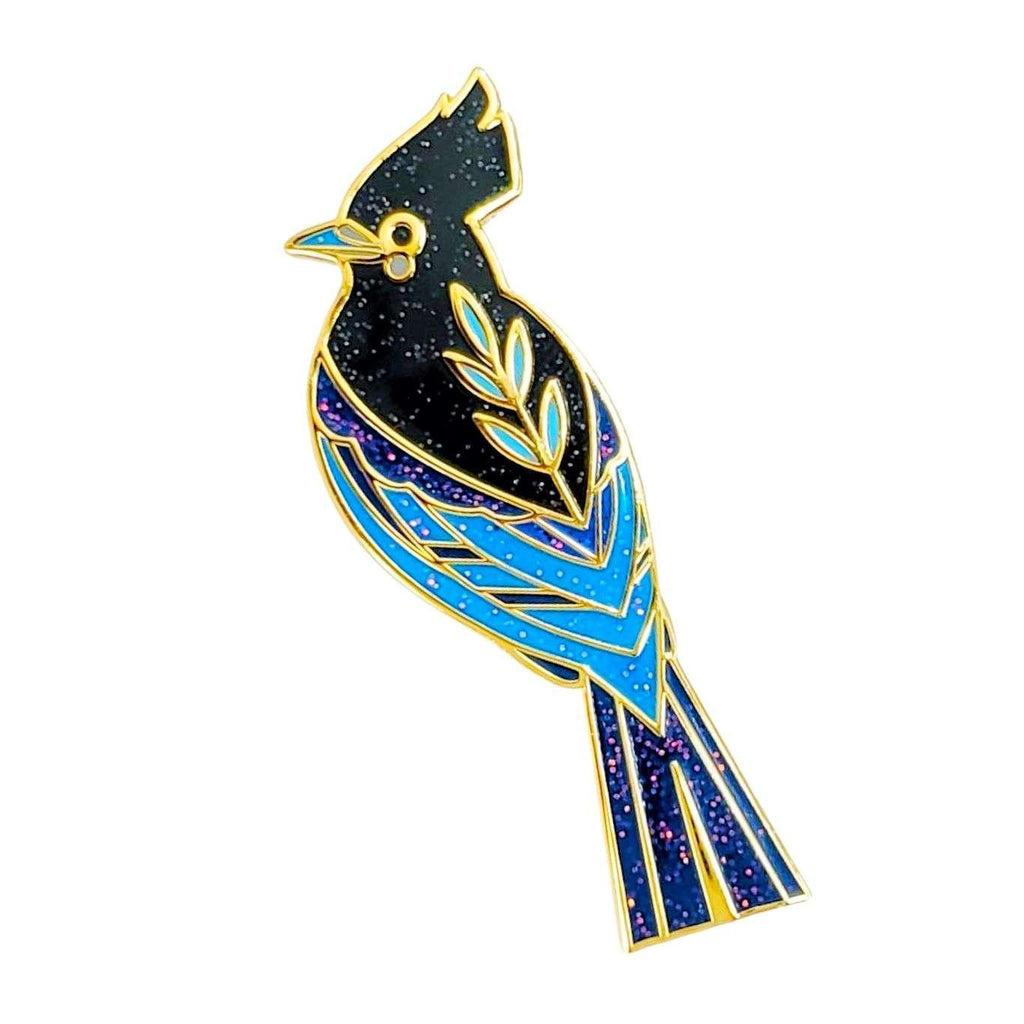 Enamel Pin - Steller's Jay with Glitter by Amber Leaders Designs