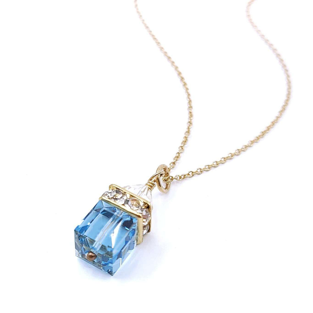 Necklace - Square Aquamarine Crystal with 14k Gold Fill by Sugar Sidewalk