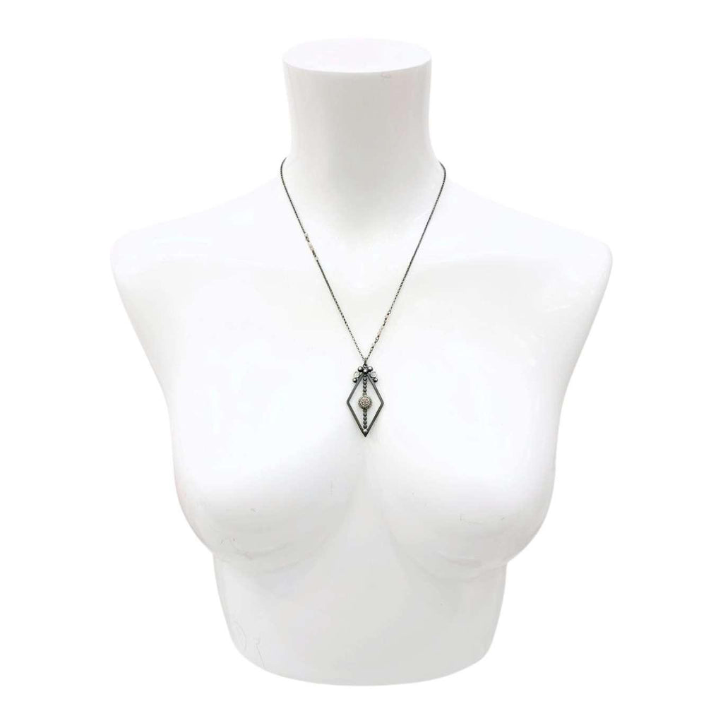 Necklace - Pave Open Frame Diamond Pendant (Sterling Silver, Diamond, Labradorite) by 314 Studio