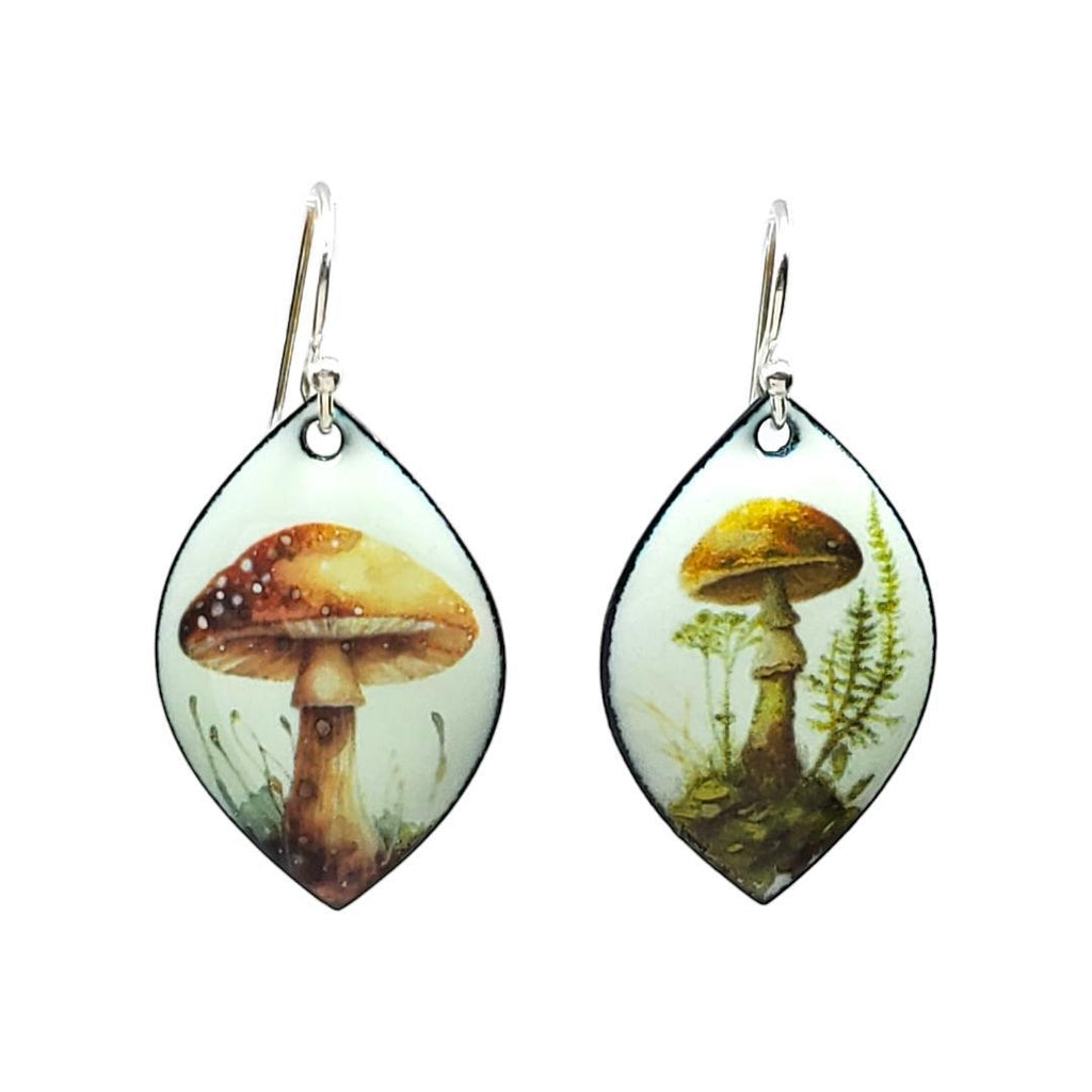 Earrings - Wide Leaf Mushrooms (Light Aqua) by Magpie Mouse Studios
