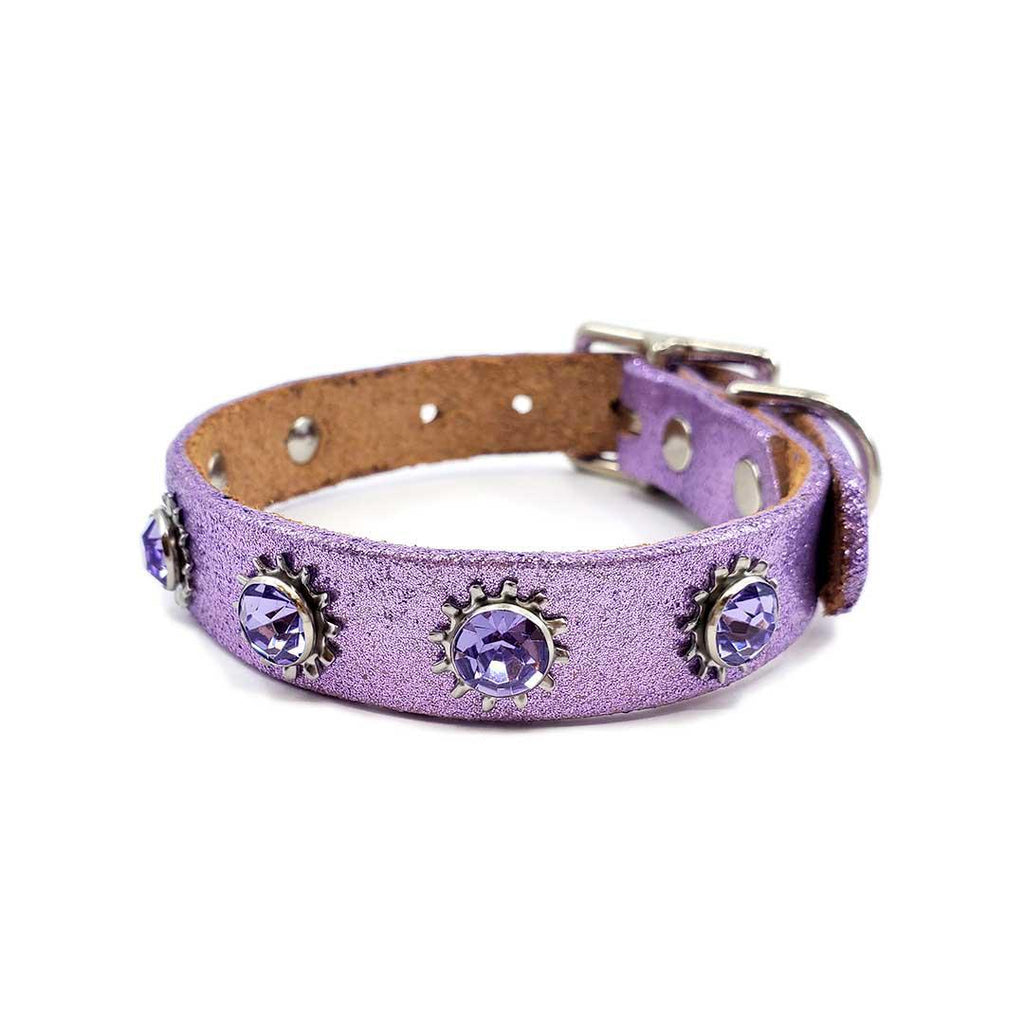 Dog Collar - XS-S - Glitter Purple with Large Crystals by Greenbelts