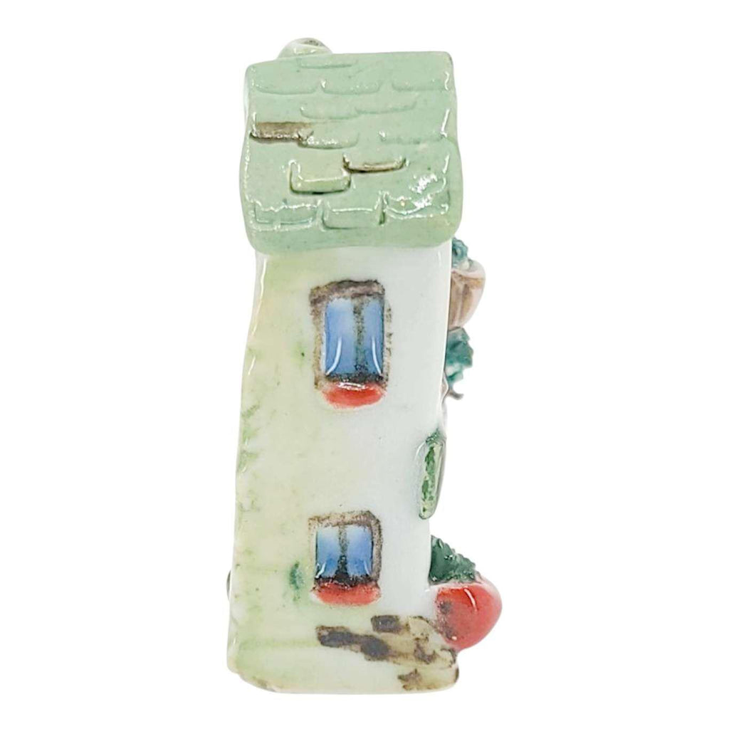 Collectible - Tiny House - Plants (White Walls, Green Roof, Brown Door) by Mist Ceramics