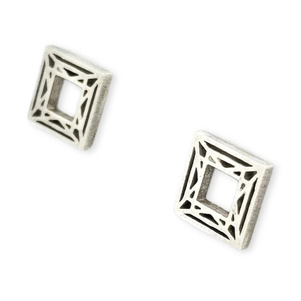 Earrings - Medium Princess Cut Shiny Sterling Posts by La Objeteria