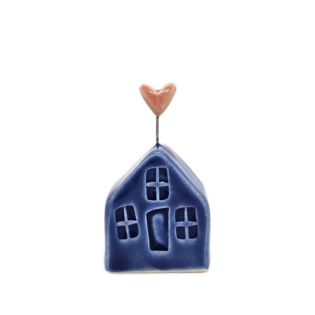 Tiny Pottery House - Dark Blue with Pink Heart by Tasha McKelvey