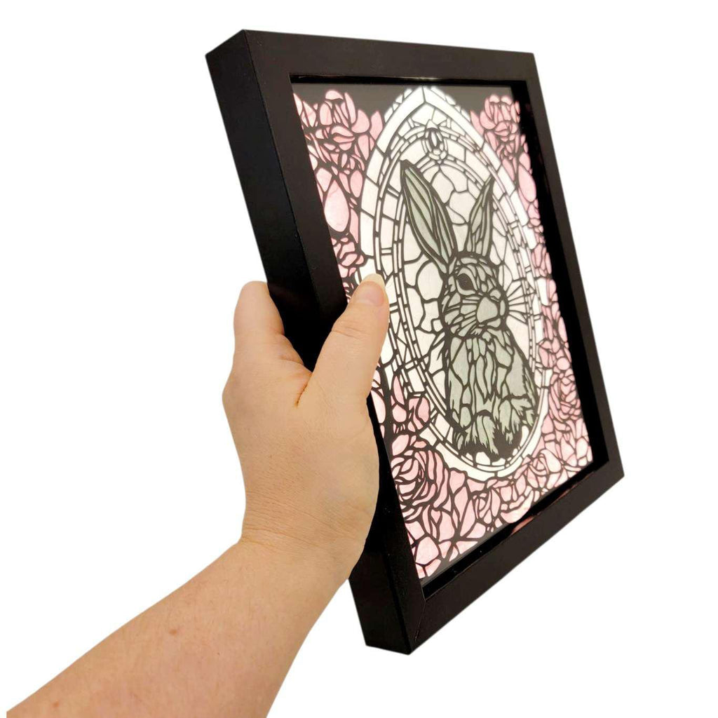 Lightbox - Hand Cut Paper Animal (Bunny Rabbit) by Squirrel Tacos Papercuts