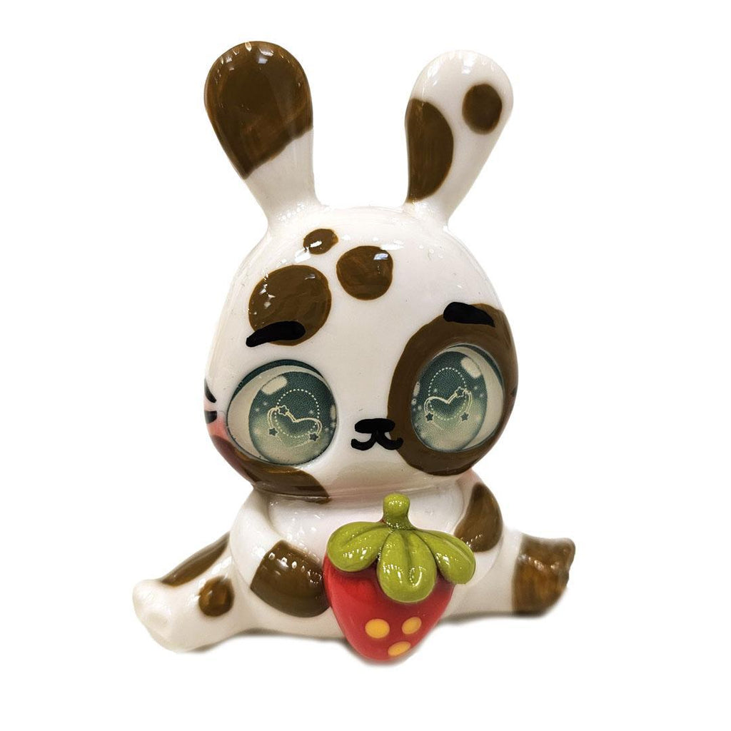 Figurine  - Brown White Bunny with Red Strawberry by Aii Crafts
